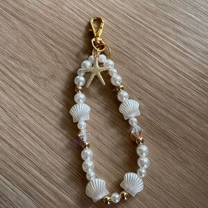 Handmade Coastal Seashell Keychain with 14k Gold Filled Starfish Clasp